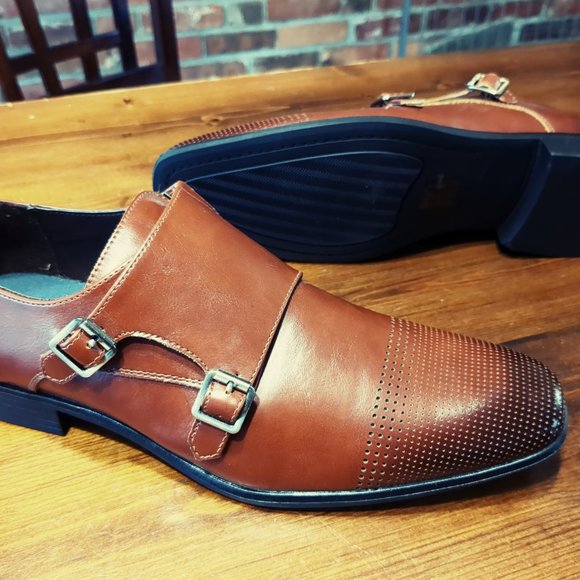 Call it Spring Men's Monk Strap Dress Shoe, size 10, Cognac Brown, Vegan Leather - Picture 2 of 2
